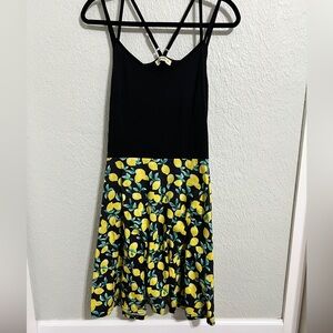 Black and Yellow Lemon Print Midi Dress